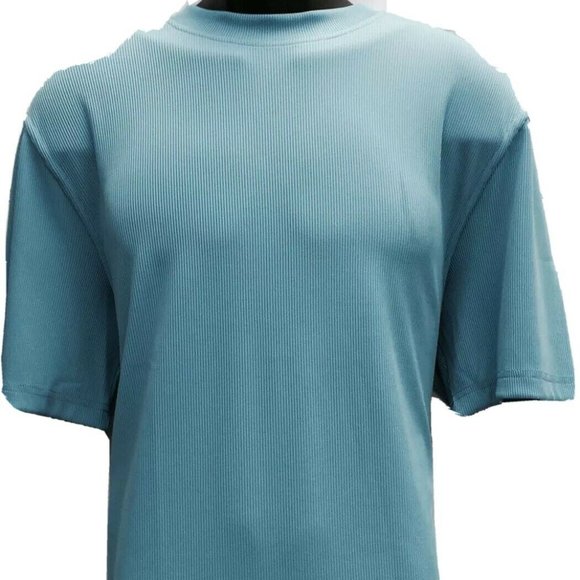 LOG-IN UOMO Men's Turquoise T-Shirt Ribbed Pattern Mock Crew Neck Sizes S - 3XL - Picture 2 of 5